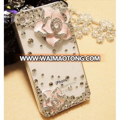 NEW 3D Camellia Crystal Handmade Case cover skin for Iphone 5 5S DIY86